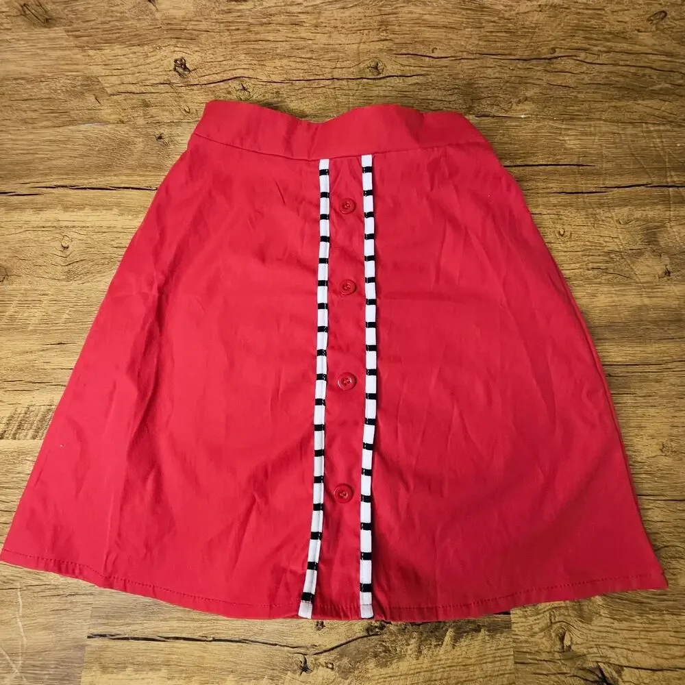 Christmas Blouse skirt set Applique Santa Shirt Red Midi Skirt sz 8/10 girls
